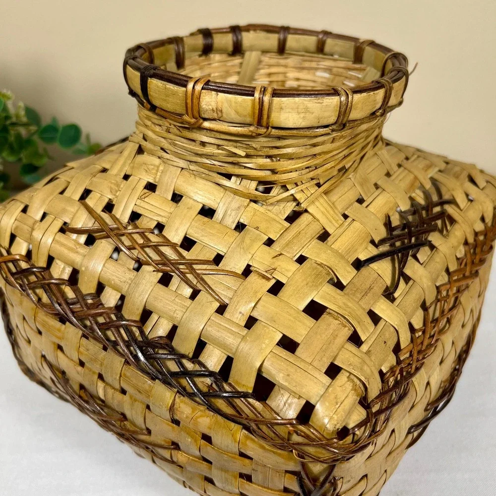 Vintage Japanese KEBANA Bamboo Basket Vase